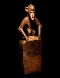 Two Dogon Wood Masks with Figures