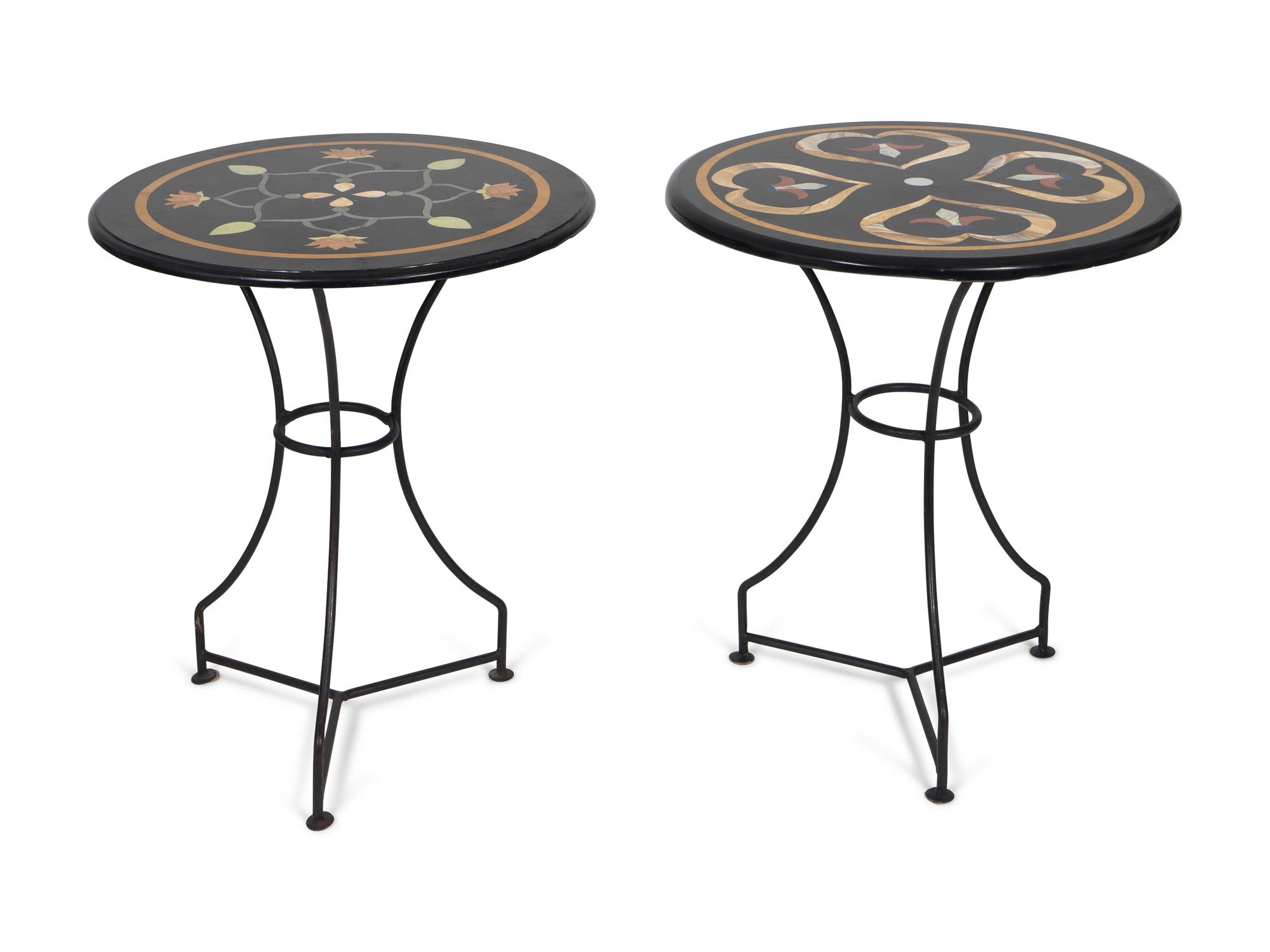 Two Italian Pietra Dura and Wrought-Iron Guéridons — 20TH CENTURY