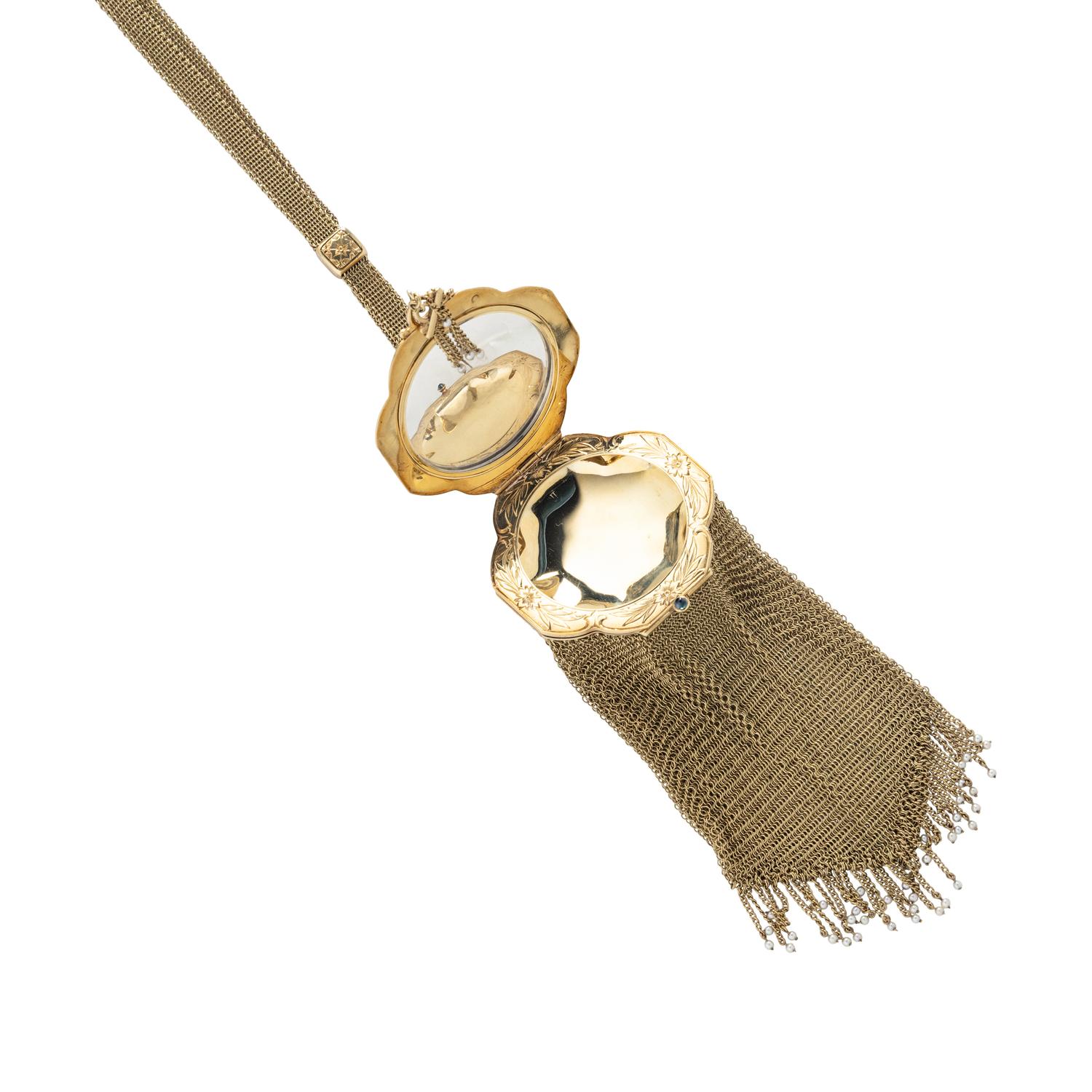ANTIQUE, YELLOW GOLD AND SEED PEARL EVENING BAG