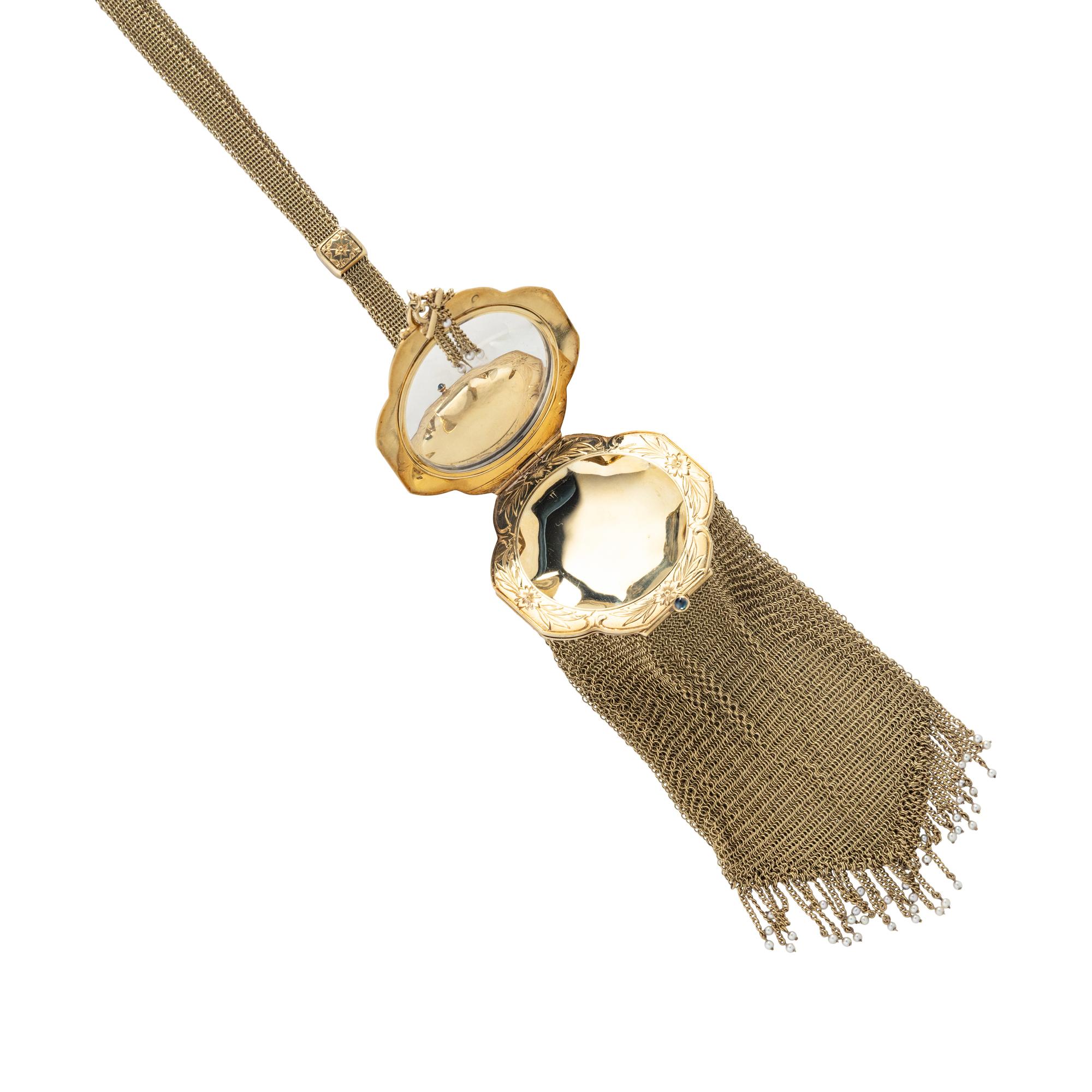 ANTIQUE, YELLOW GOLD AND SEED PEARL EVENING BAG