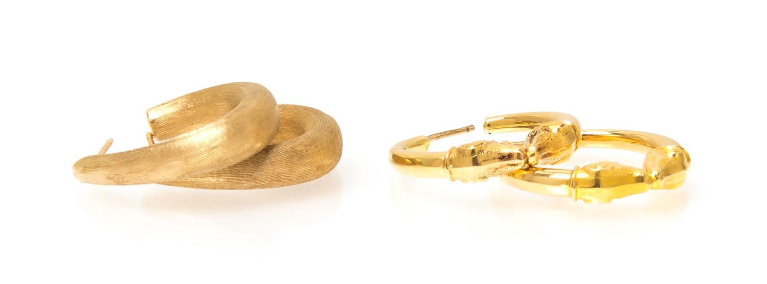 A Collection of Yellow Gold Earrings, 6.00 dwts.