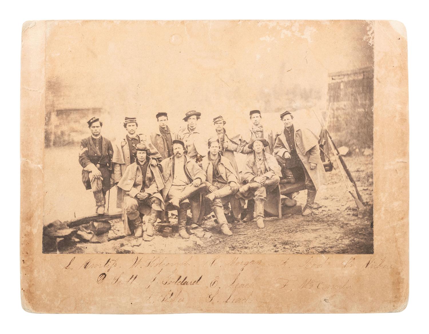 [CIVIL WAR]. Albumen photograph of a group of 11 identified soldiers.