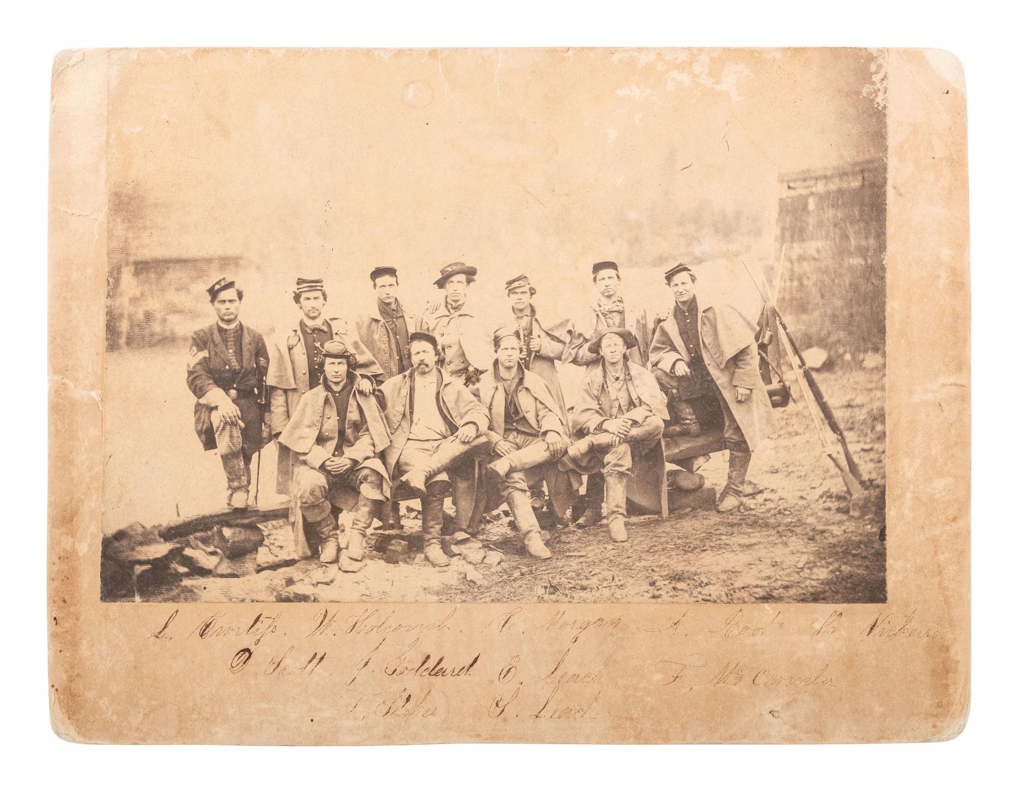 [CIVIL WAR]. Albumen photograph of a group of 11 identified soldiers.
