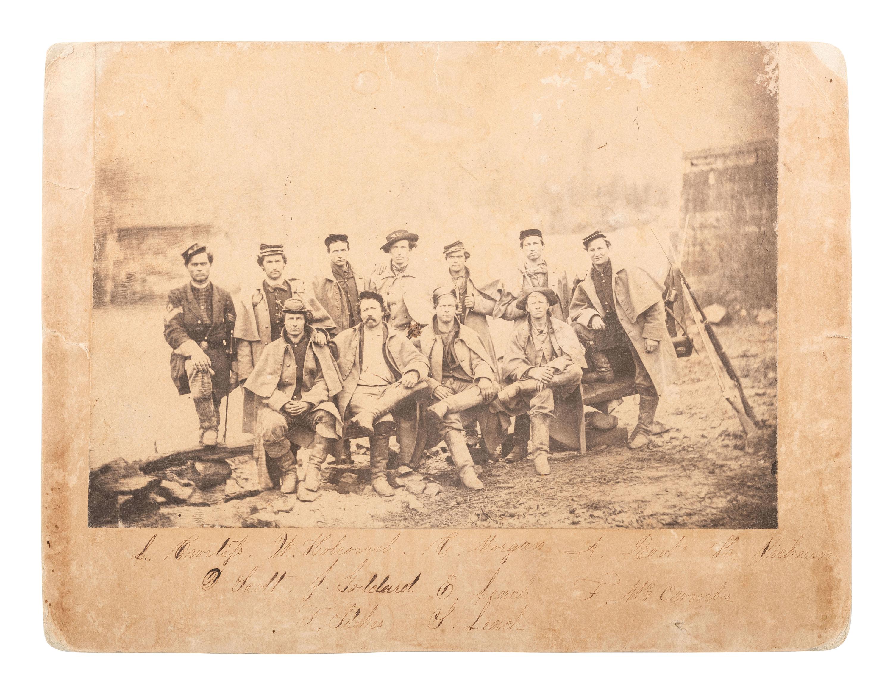 [CIVIL WAR]. Albumen photograph of a group of 11 identified soldiers.