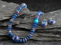 Sterling Silver, Lapis, Spiny Oyster, and Turquoise Necklace and Post Earring Set