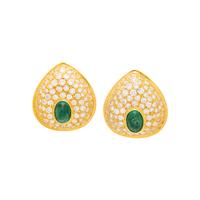 CARVED AMETHYST, EMERALD AND DIAMOND CONVERTIBLE CLIP EARRINGS