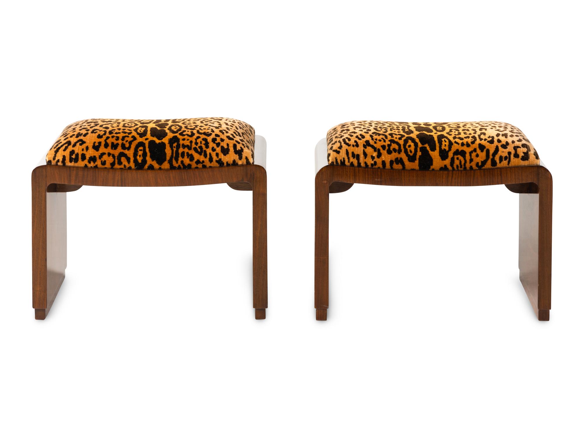 A Pair of Art Deco Burlwood Stools
