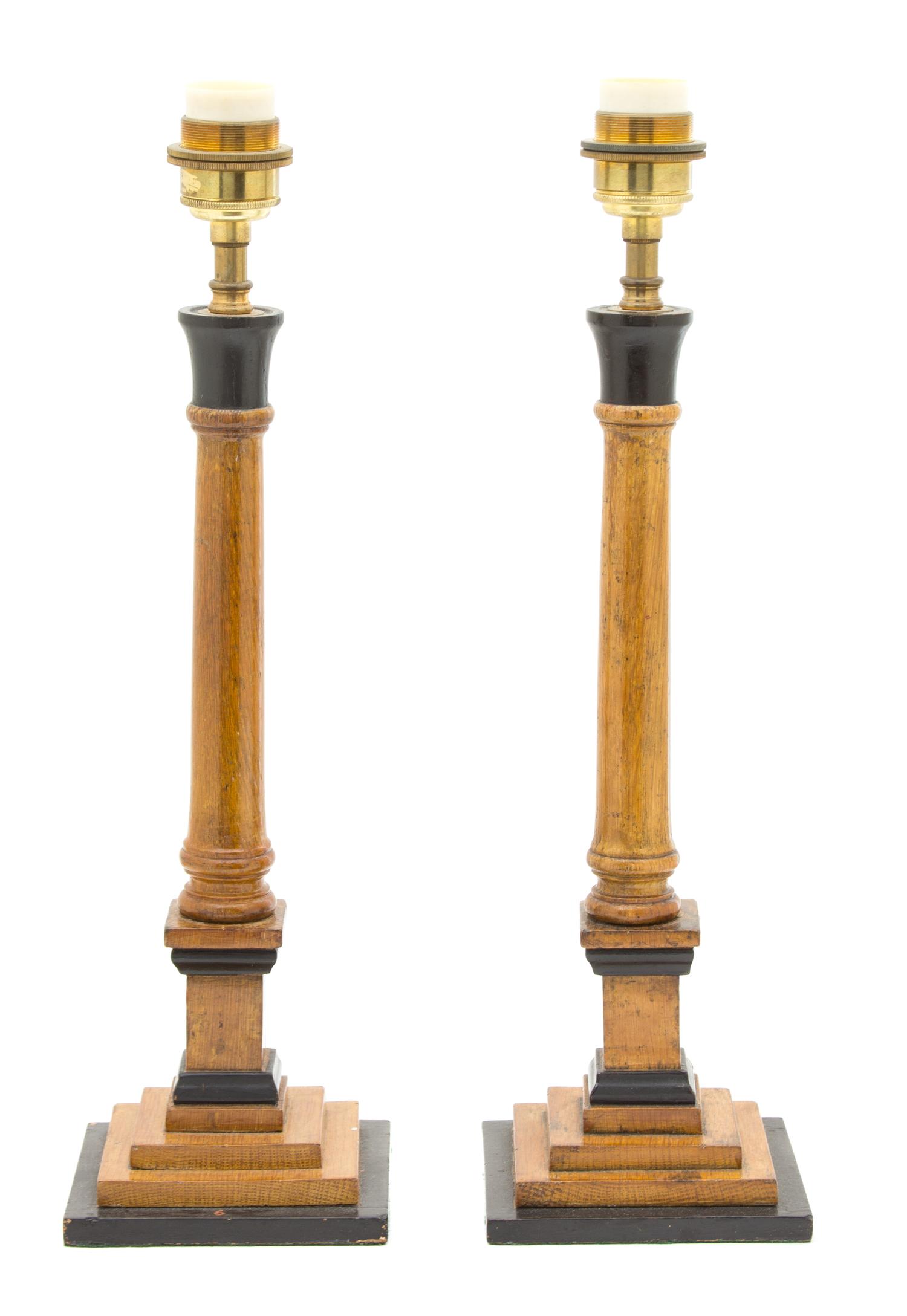 A Pair of English Oak Table Lamps Height overall 22 1/2 inches. — 20TH CENTURY