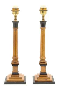 A Pair of English Oak Table Lamps Height overall 22 1/2 inches. — 20TH CENTURY