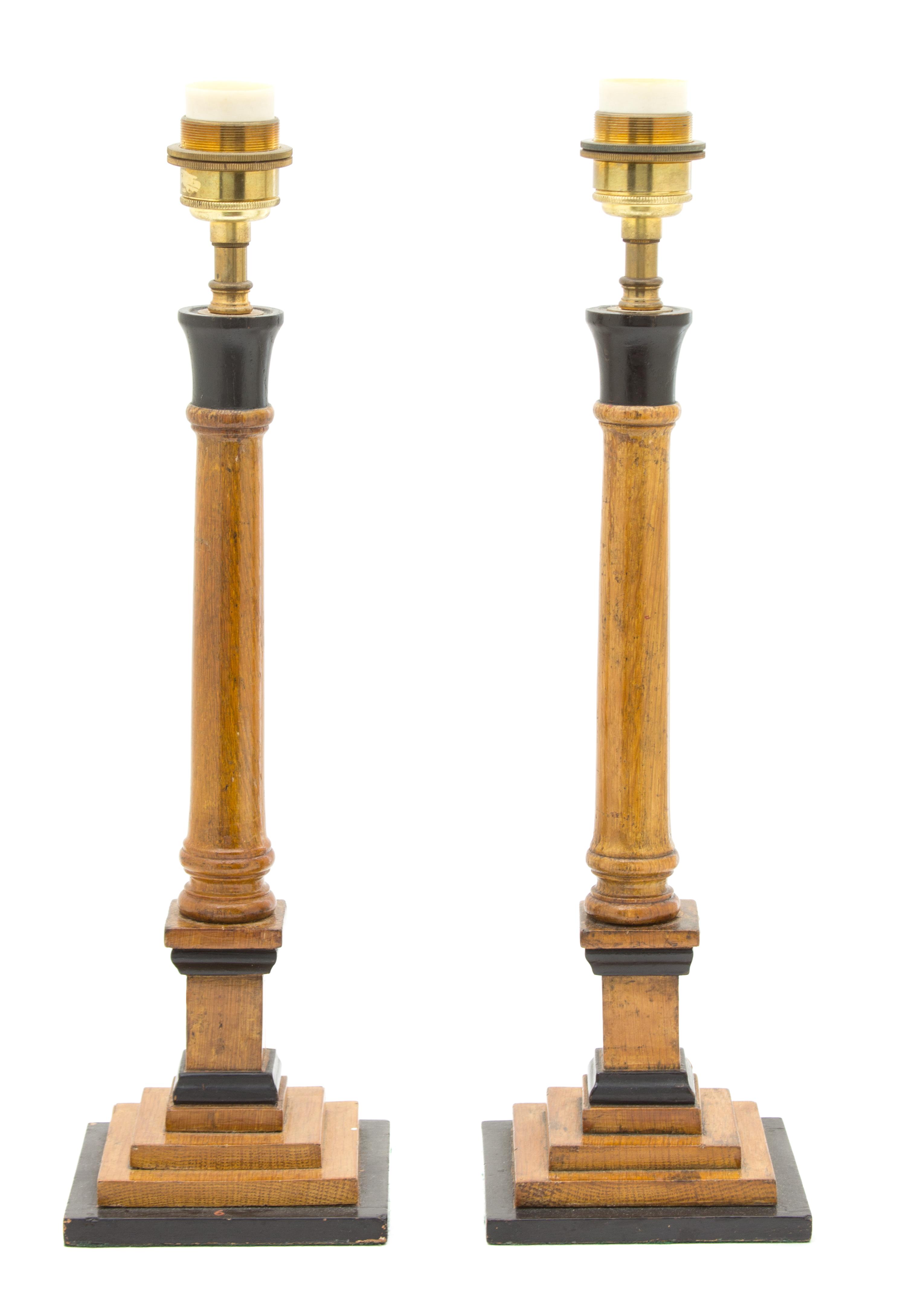 A Pair of English Oak Table Lamps Height overall 22 1/2 inches. — 20TH CENTURY