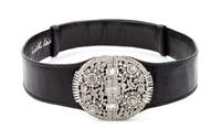 A Judith Leiber Black Snakeskin Belt, 24"- 34" x 1.75".