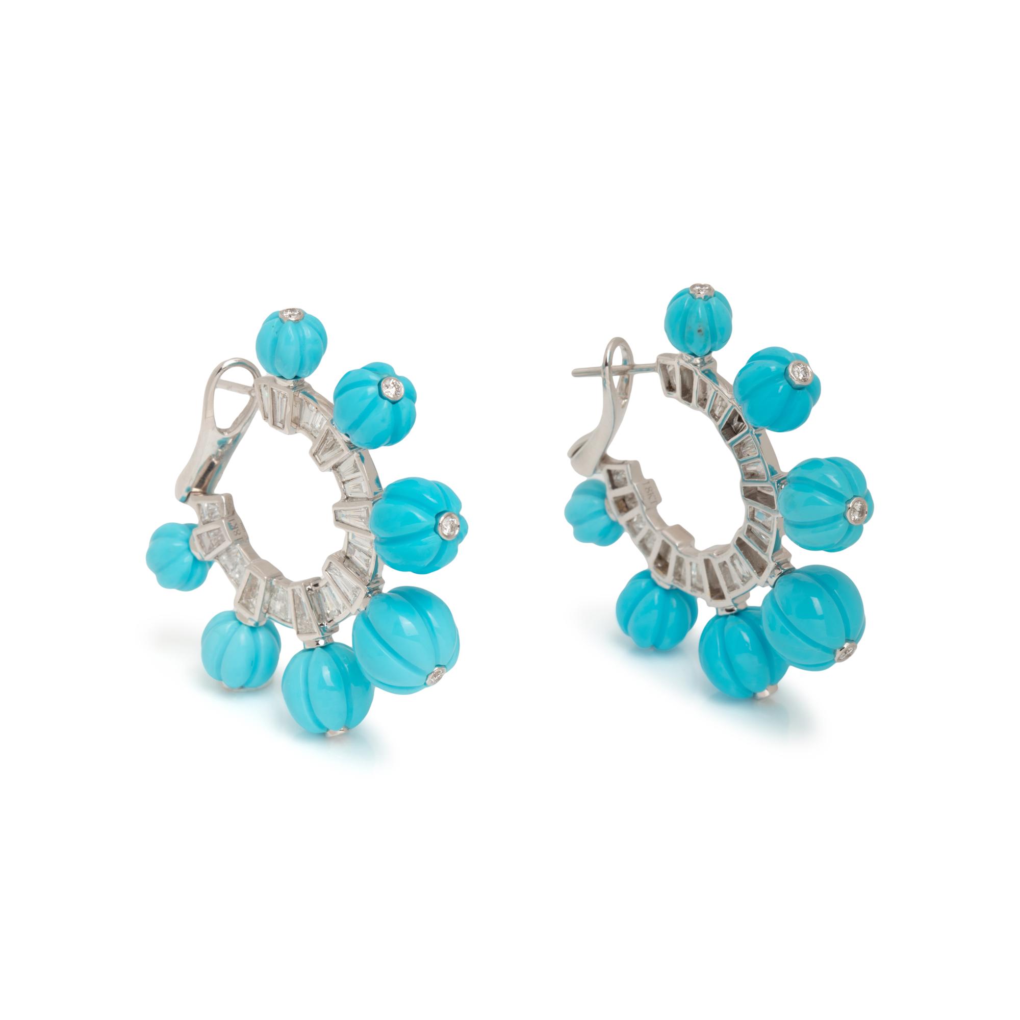 DIAMOND AND TURQUOISE HOOP EARCLIPS
