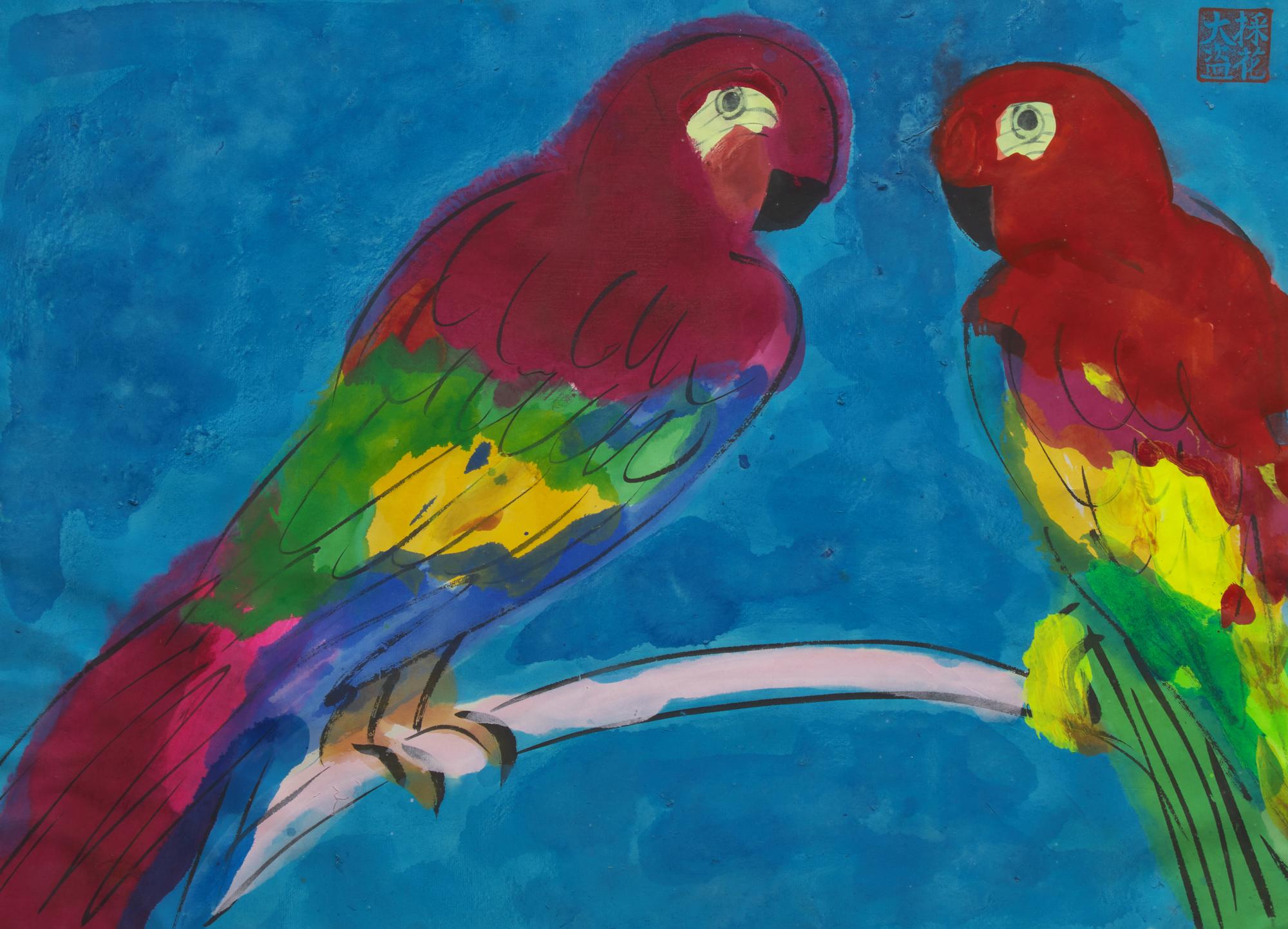 Walasse Ting (American/Chinese, 1929-2010) — Untitled (Parrots)