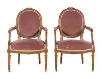 A Pair of Louis XVI Style Giltwood Fauteuils