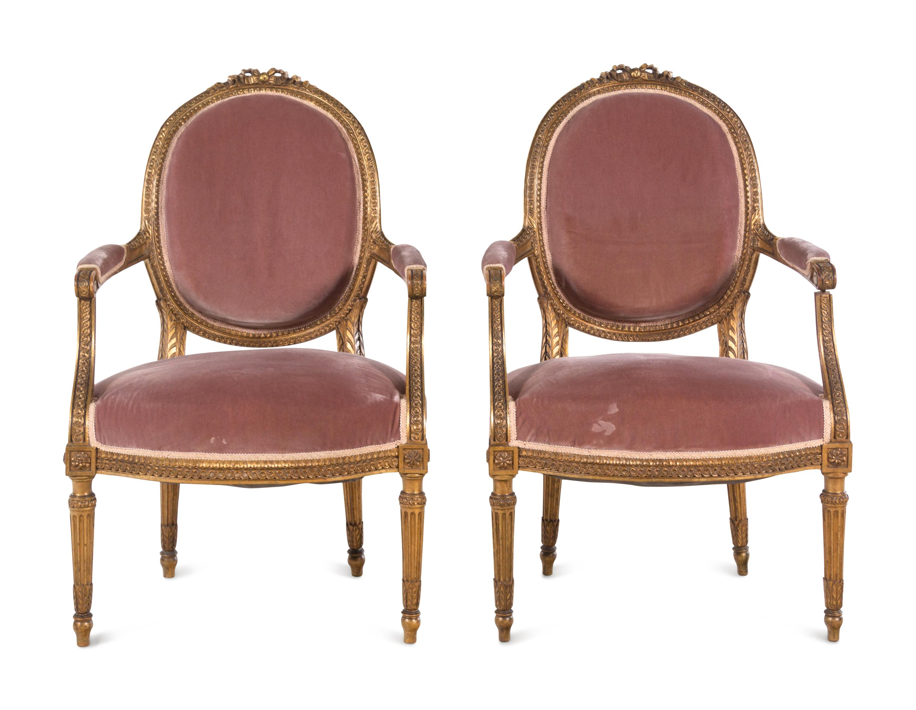 A Pair of Louis XVI Style Giltwood Fauteuils