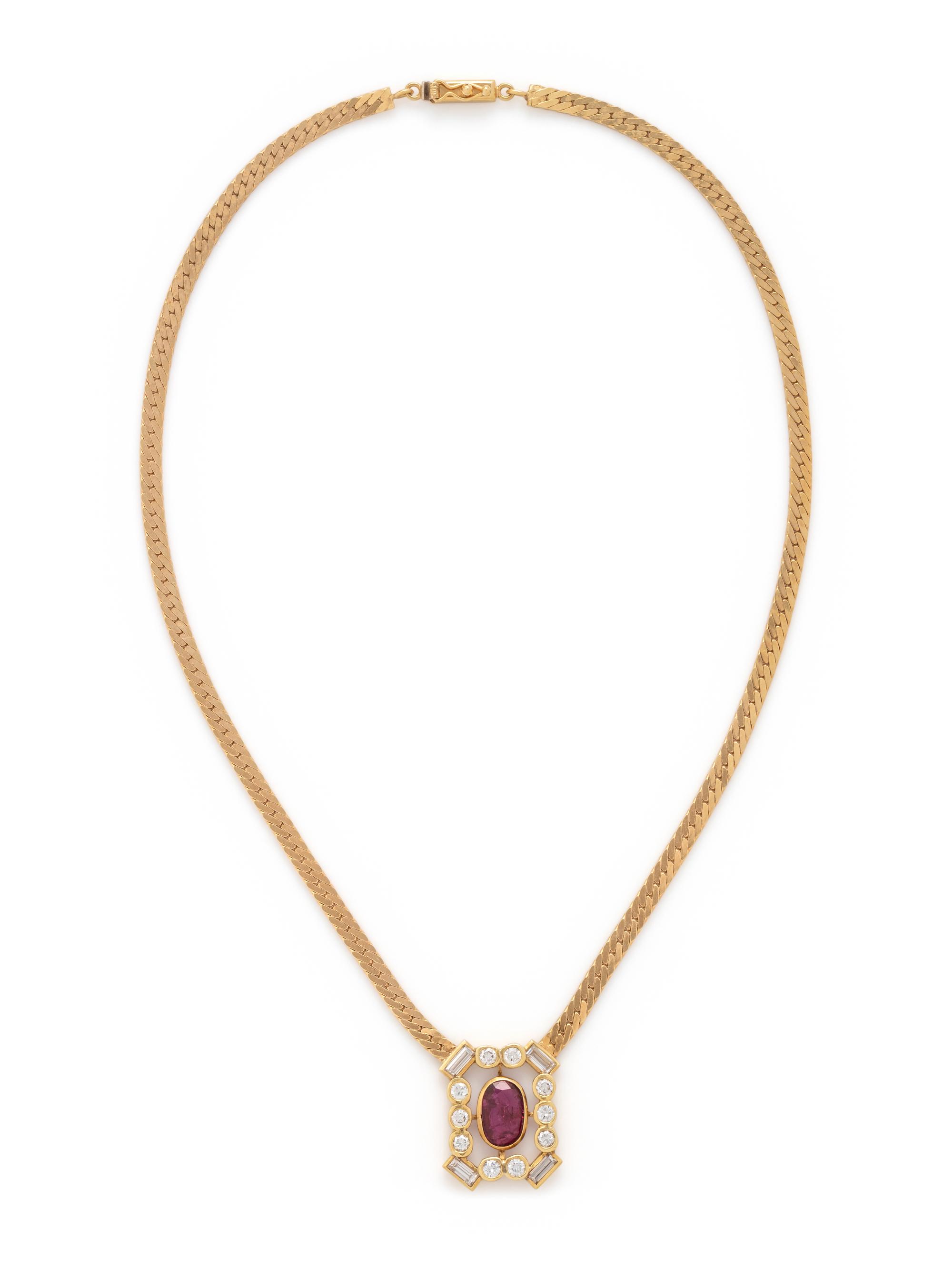 YELLOW GOLD, RUBY AND DIAMOND NECKLACE
