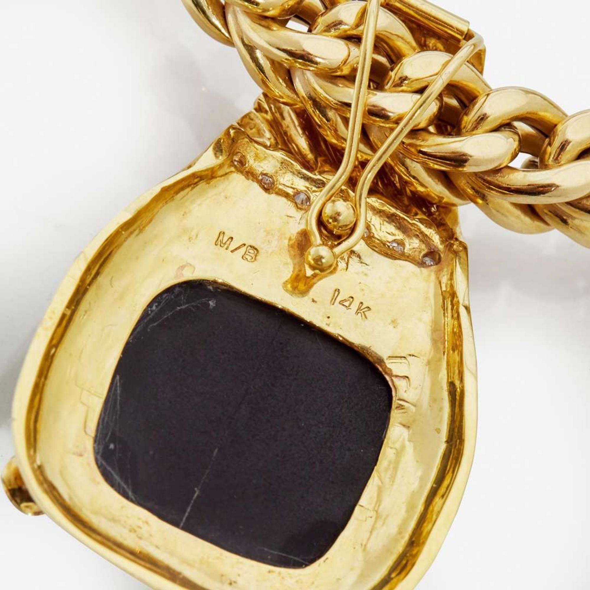A 14K Yellow Gold Cameo and Diamond Necklace