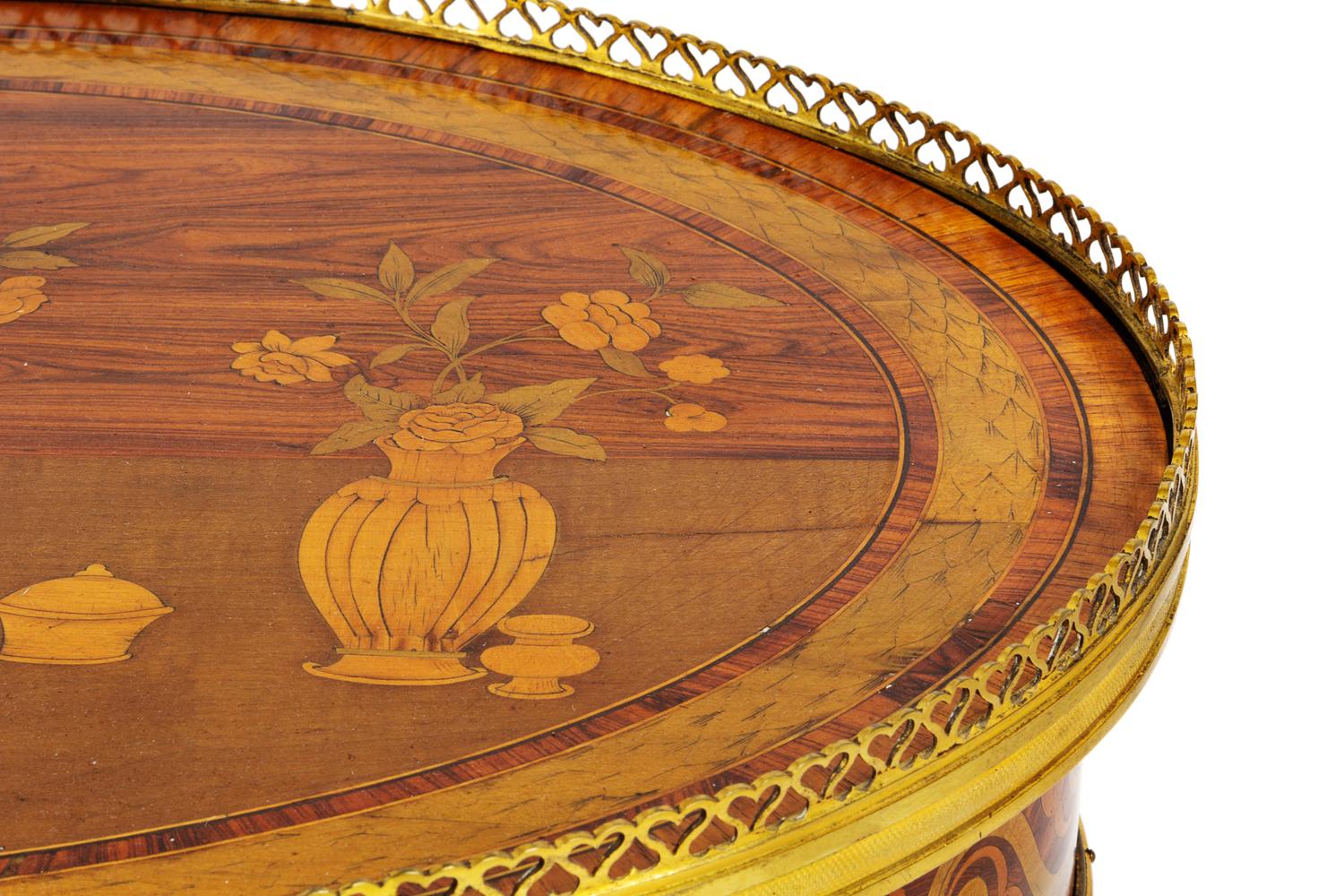 A Pair of Continental Gilt Metal Mounted Marquetry Side Tables
