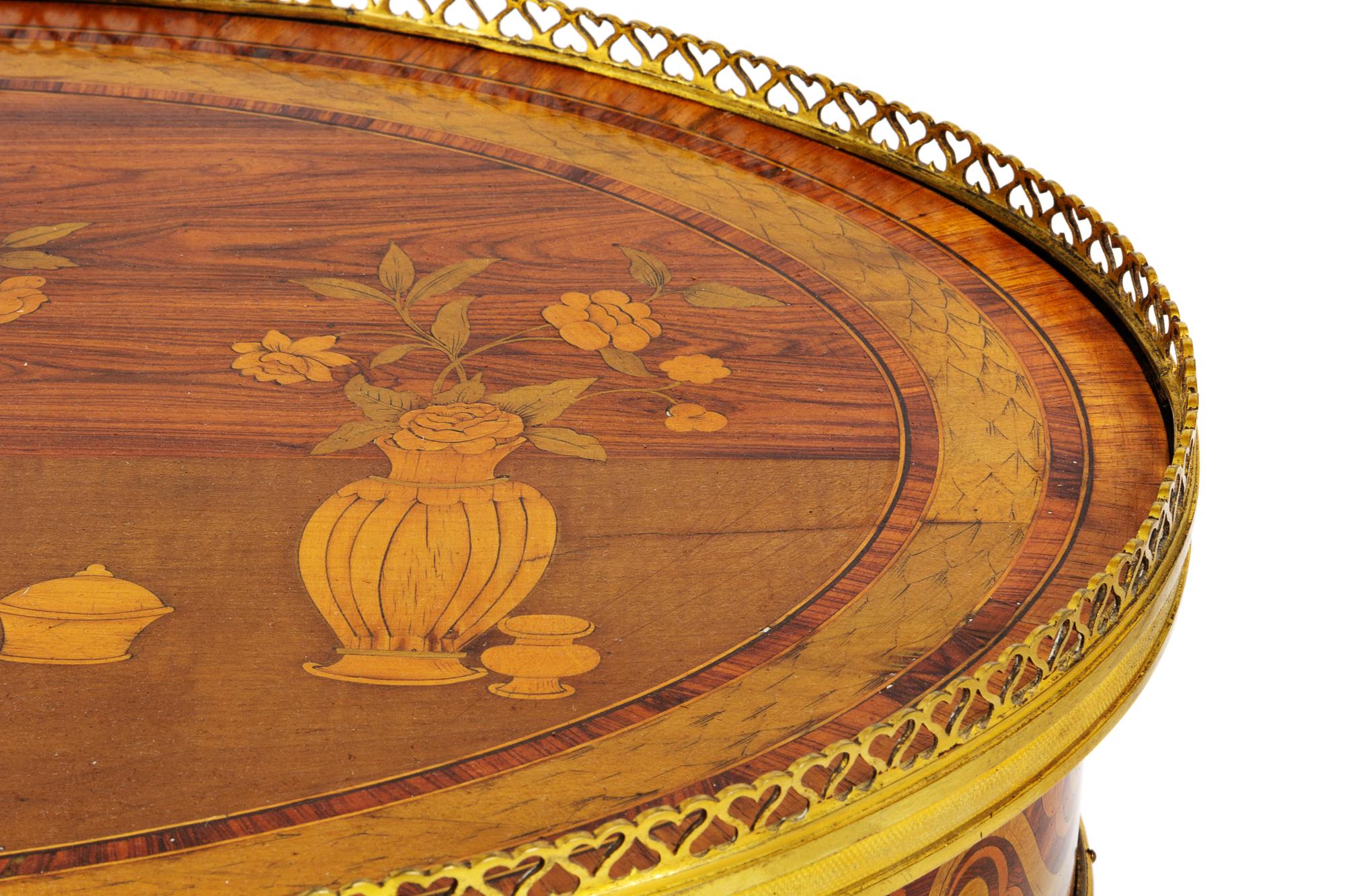 A Pair of Continental Gilt Metal Mounted Marquetry Side Tables