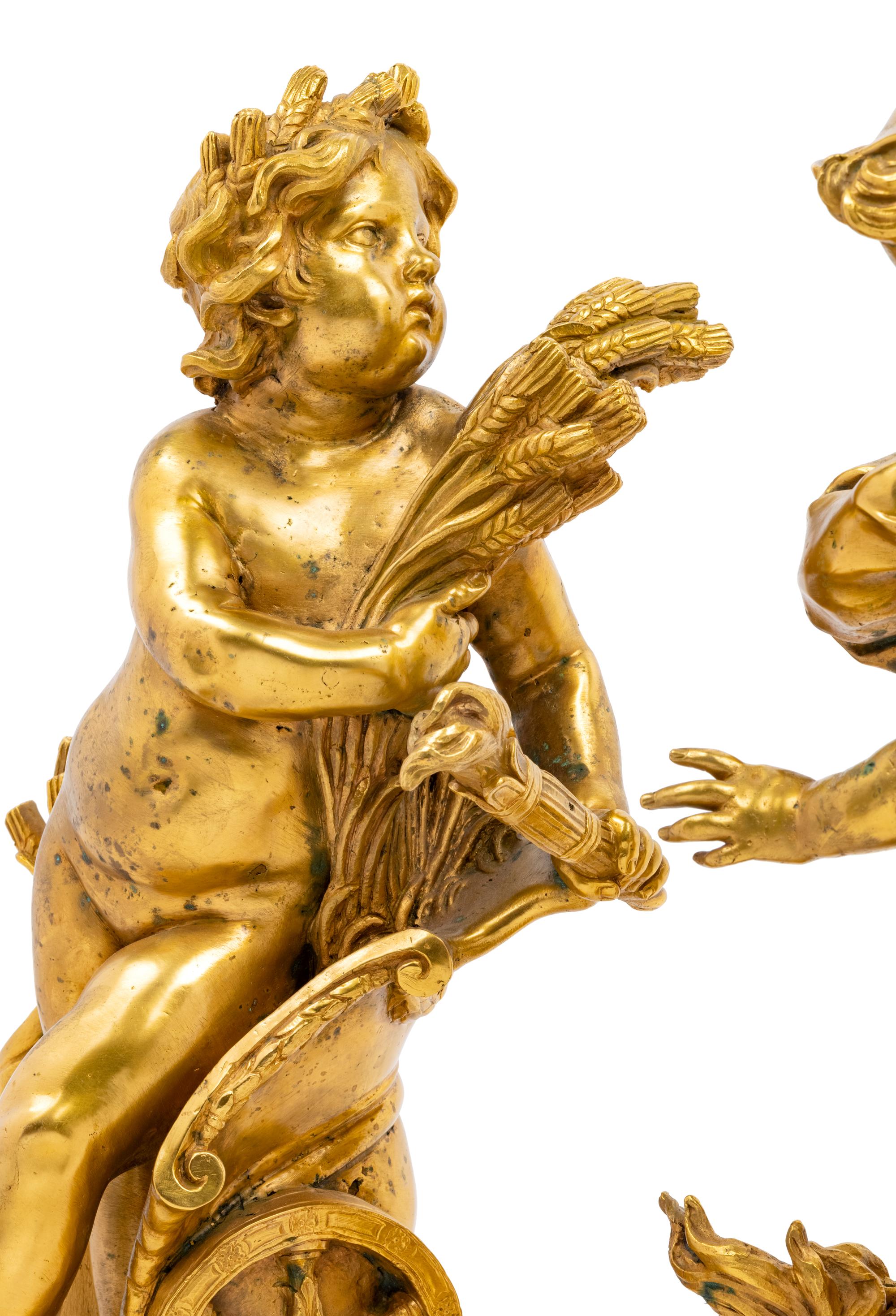 A Pair of Continental Gilt Bronze Putto Ornaments