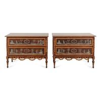 A Pair of Italian Style Painted and Parcel-Gilt Commodes