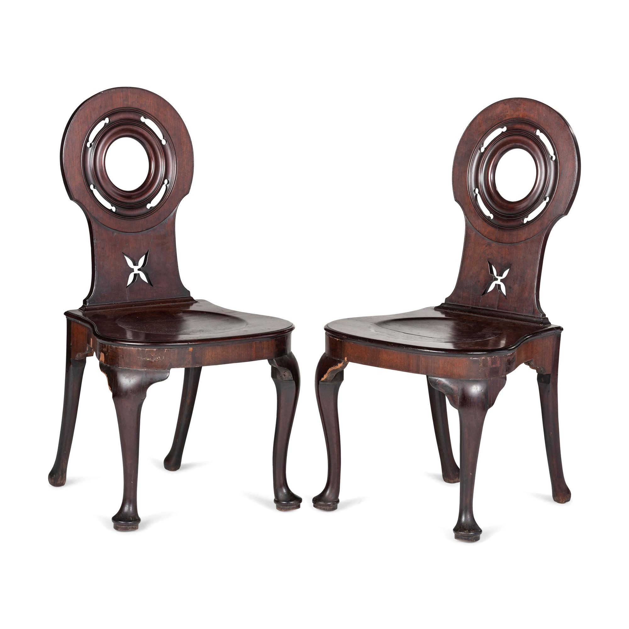 A Pair of English Carved Mahogany Side Chairs