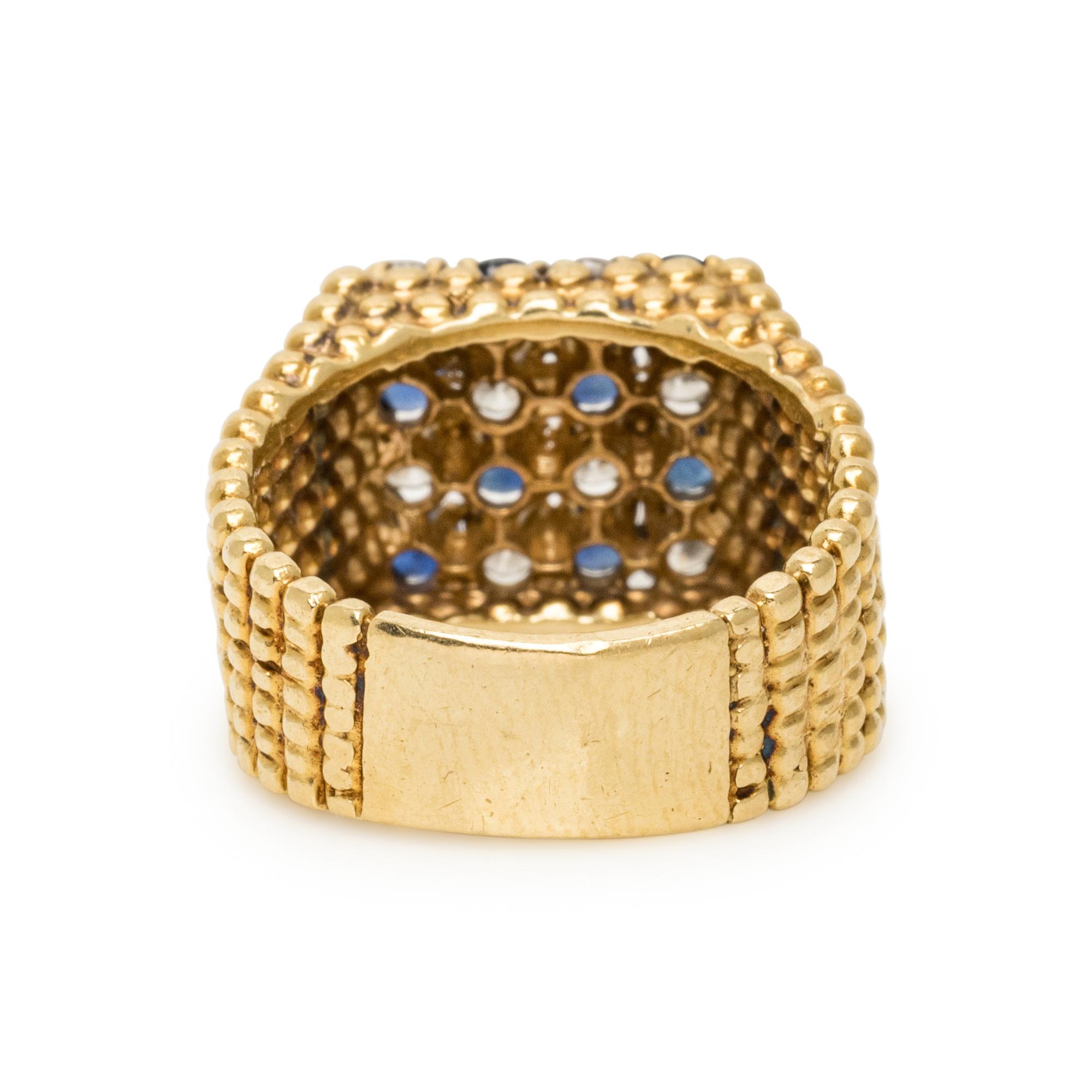 DIAMOND, SAPPHIRE, AND YELLOW GOLD RING
