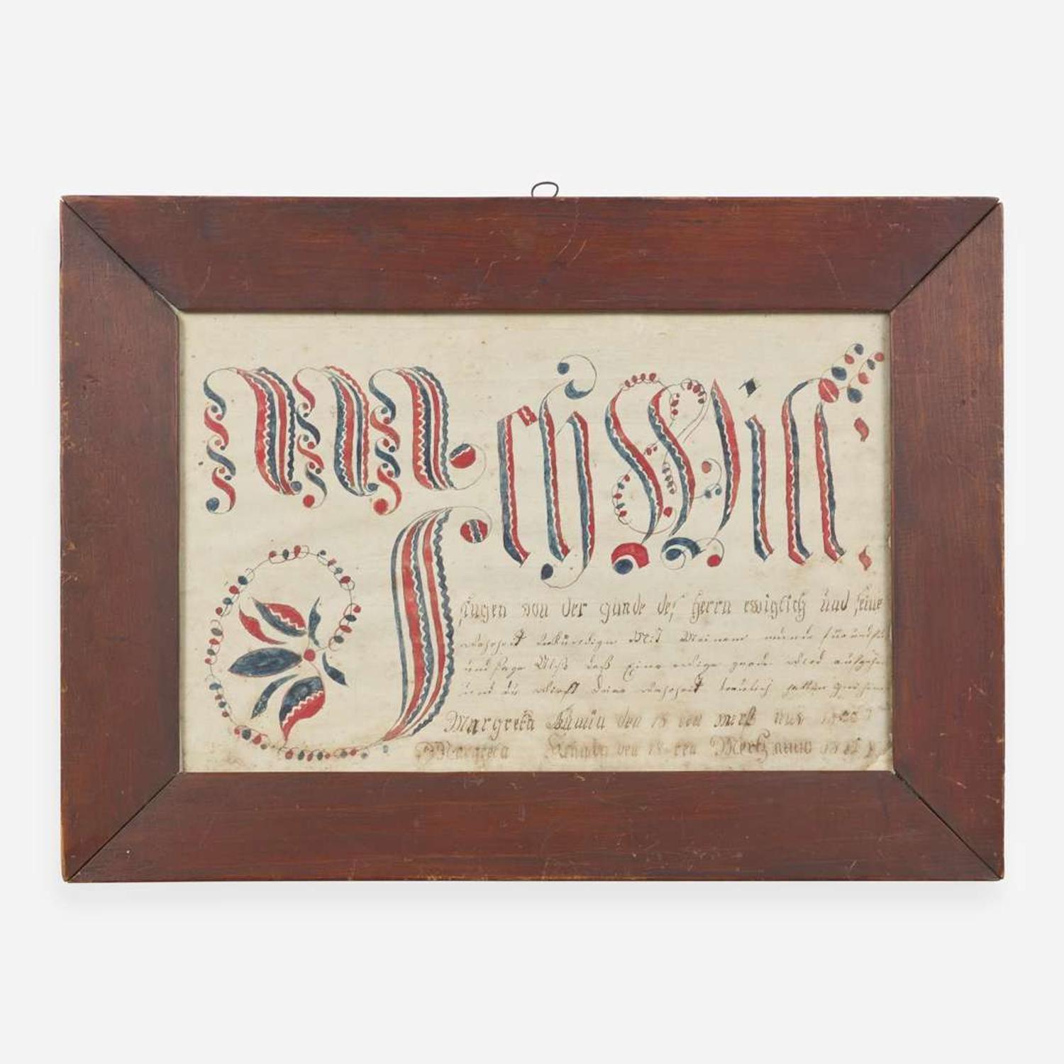 A Fraktur: Vorschrift for the Krum Family Dated "1822"