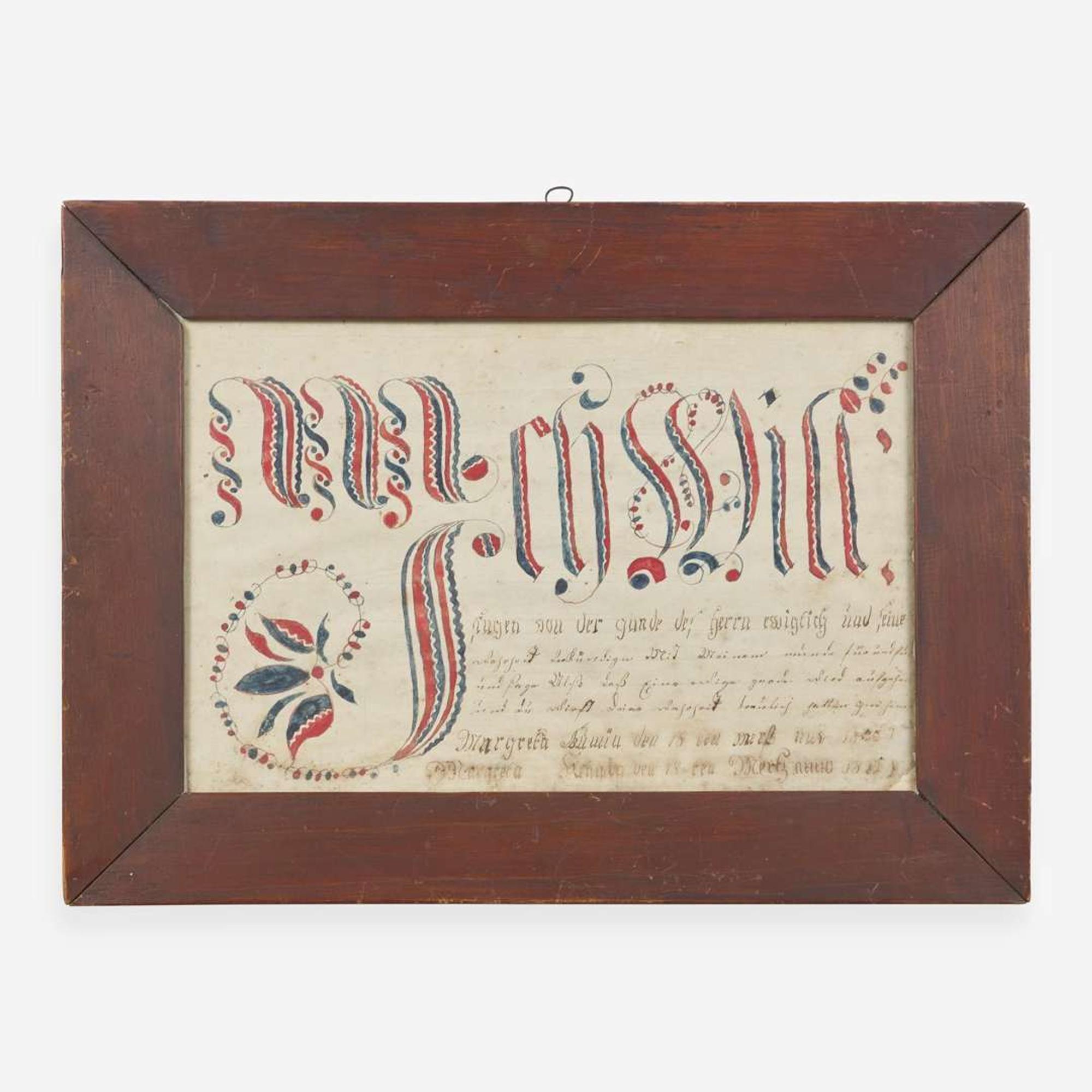A Fraktur: Vorschrift for the Krum Family Dated "1822"
