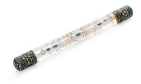 An Austrian Silver-Gilt, Enamel and Glass Scent Bottle for the Ottoman Market, Vienna, Circa 1900, of cylindrical form having floral de