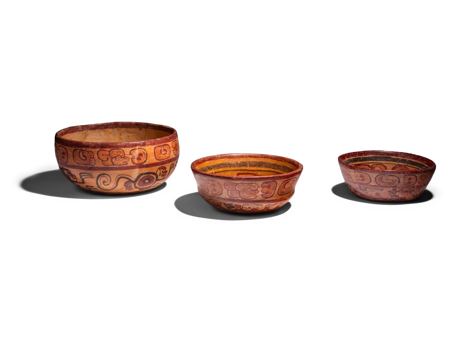 Three Maya Polychrome Bowls