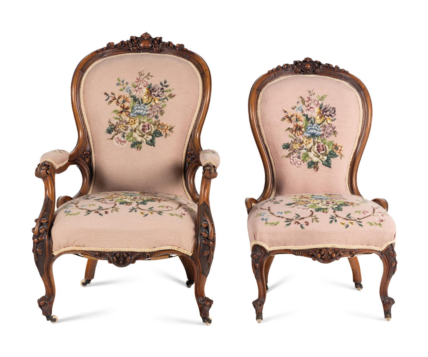 Two Rococo Revival Carved Walnut Chairs