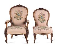 Two Rococo Revival Carved Walnut Chairs