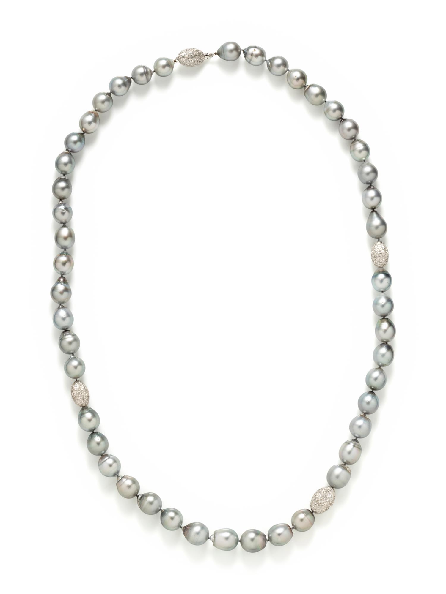CULTURED BAROQUE TAHITIAN PEARL AND DIAMOND BEAD NECKLACE