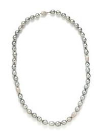 CULTURED BAROQUE TAHITIAN PEARL AND DIAMOND BEAD NECKLACE