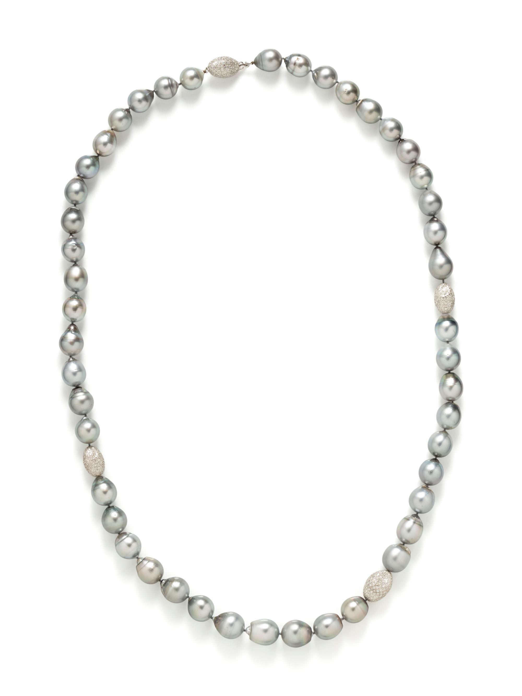 CULTURED BAROQUE TAHITIAN PEARL AND DIAMOND BEAD NECKLACE