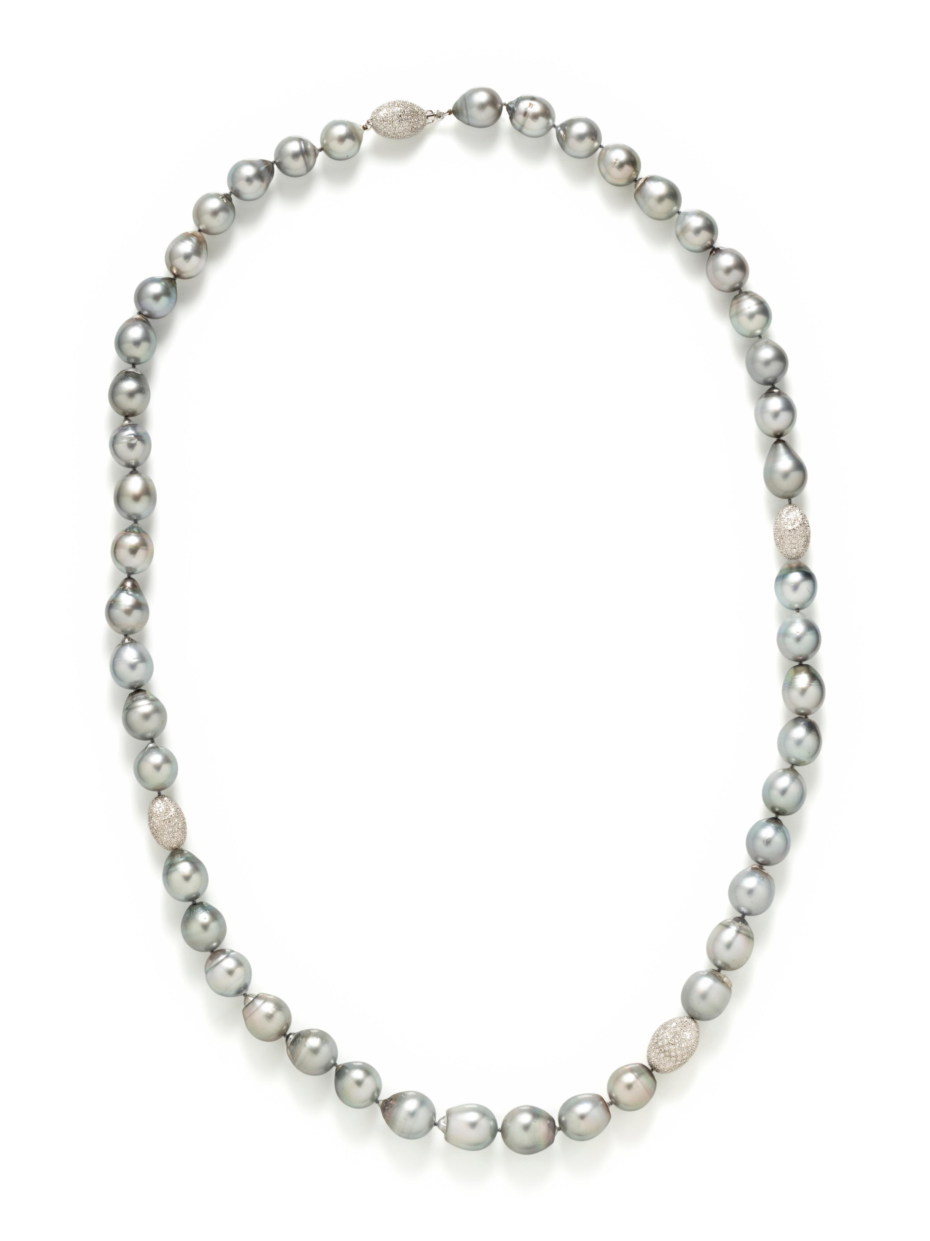 CULTURED BAROQUE TAHITIAN PEARL AND DIAMOND BEAD NECKLACE