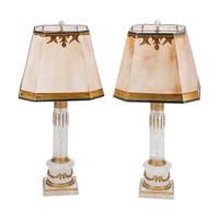 A Pair of Gilt Bronze and Rock Crystal Table Lamps
