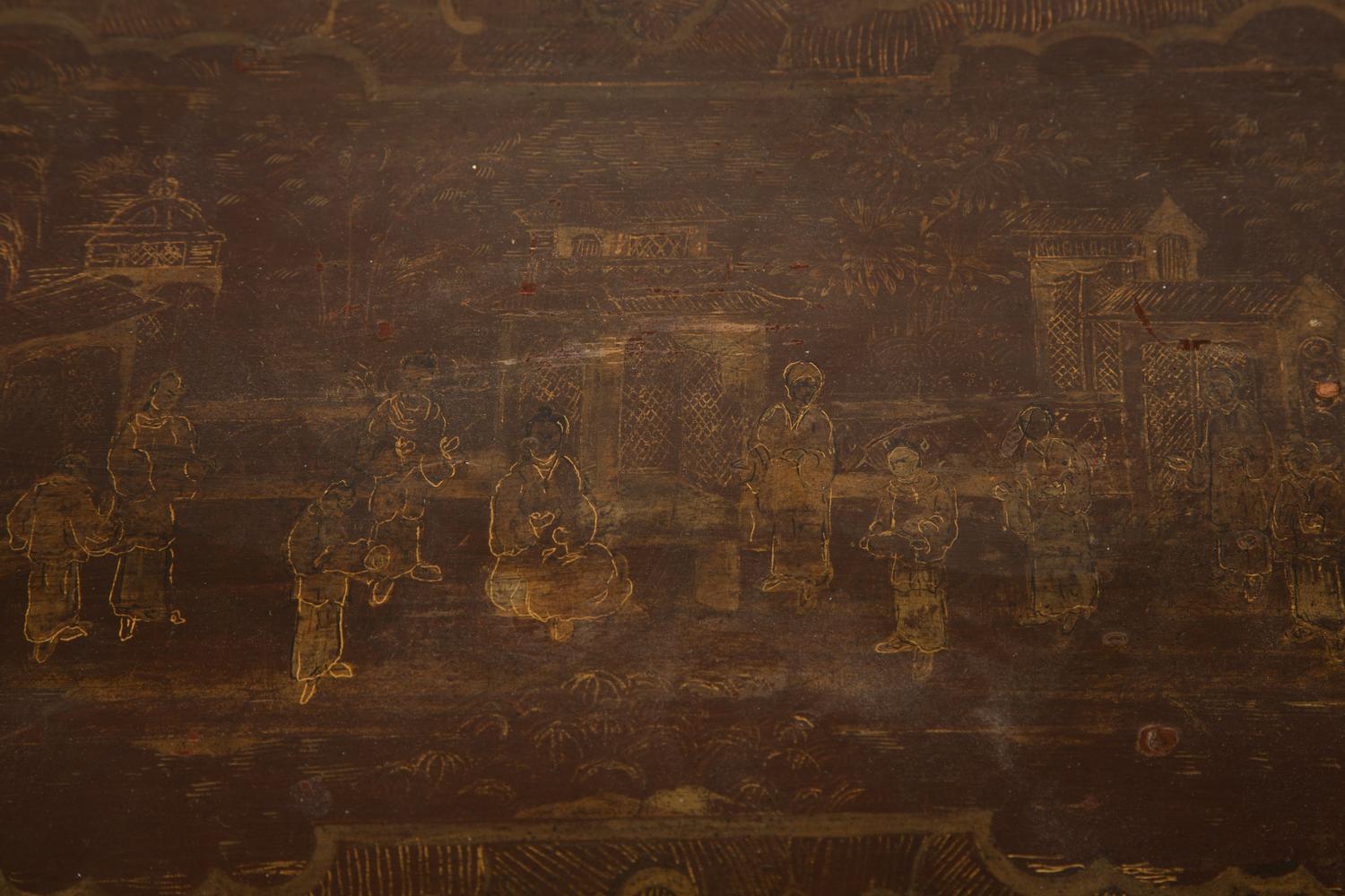A Set of Three Chinese Export Quartetto Tables in Red and Gilt Lacquer