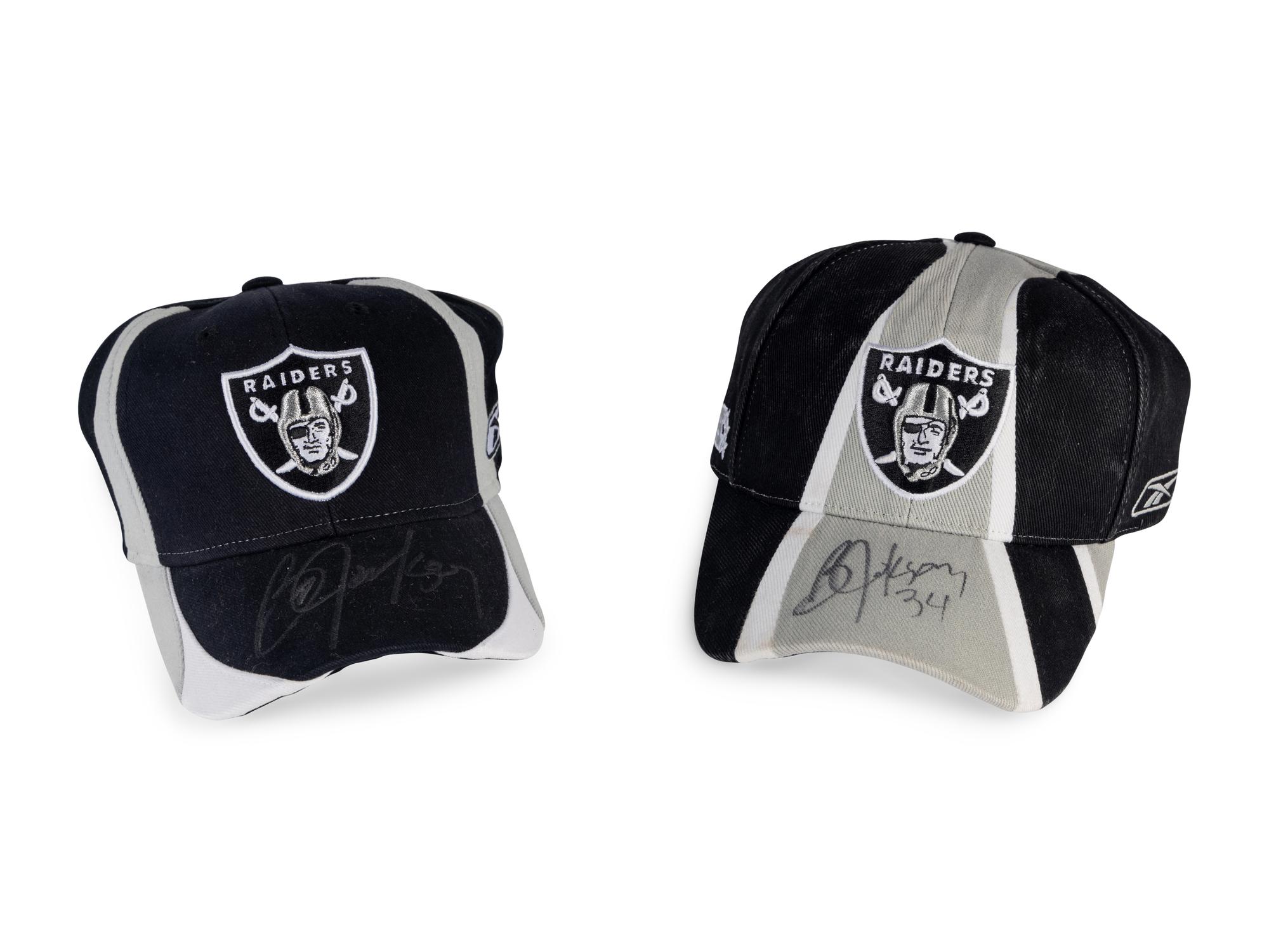 A Group of Two Bo Jackson Signed Autograph Los Angeles Raiders Hats (Beckett Authentication Services Certified)