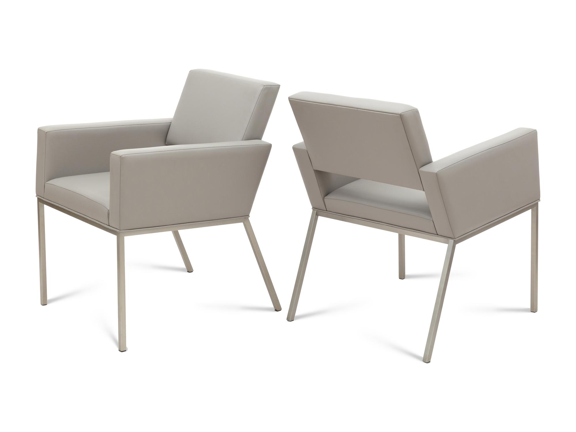 A Set of Six Brueton Apollo Leather and Stainless Steel Armchairs