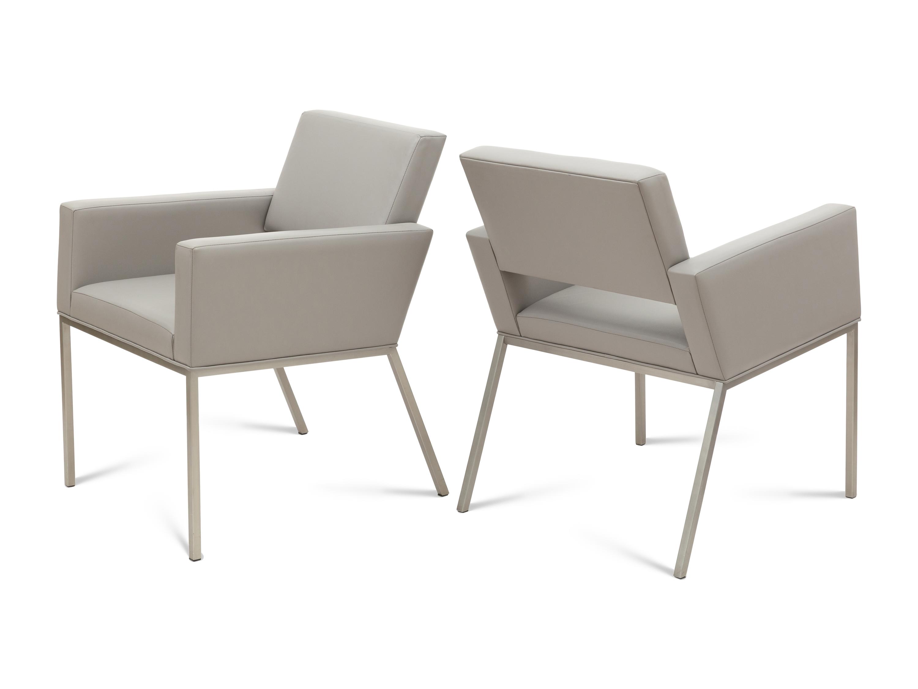A Set of Six Brueton Apollo Leather and Stainless Steel Armchairs