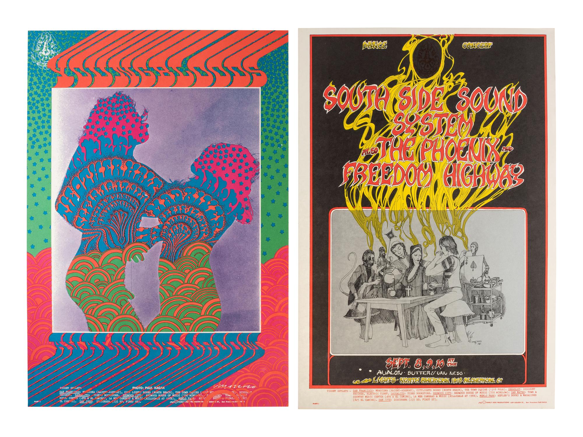 [MUSIC] -- [POSTERS]. MOSCOSO, Victor, GRIFFIN, Rick, MOUSE, Stanley, KELLEY, Alton, artists. A group of 8 Family Dog posters from 1967, comprising:
