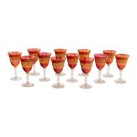 A Set of Parcel Gilt And Colored Glass Wine Stems