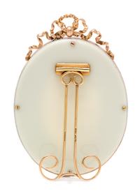 A Russian Guilloche Enamel, Gold and Diamond Picture Frame, Mark of Faberge, maker's mark of Henrik Wigstrom, St. Petersburg, late 19th