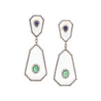 ROCK CRYSTAL, EMERALD, SAPPHIRE AND DIAMOND EARRINGS