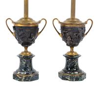 A Pair of Grand Tour Bronze and Marble Urns Mounted as Lamps