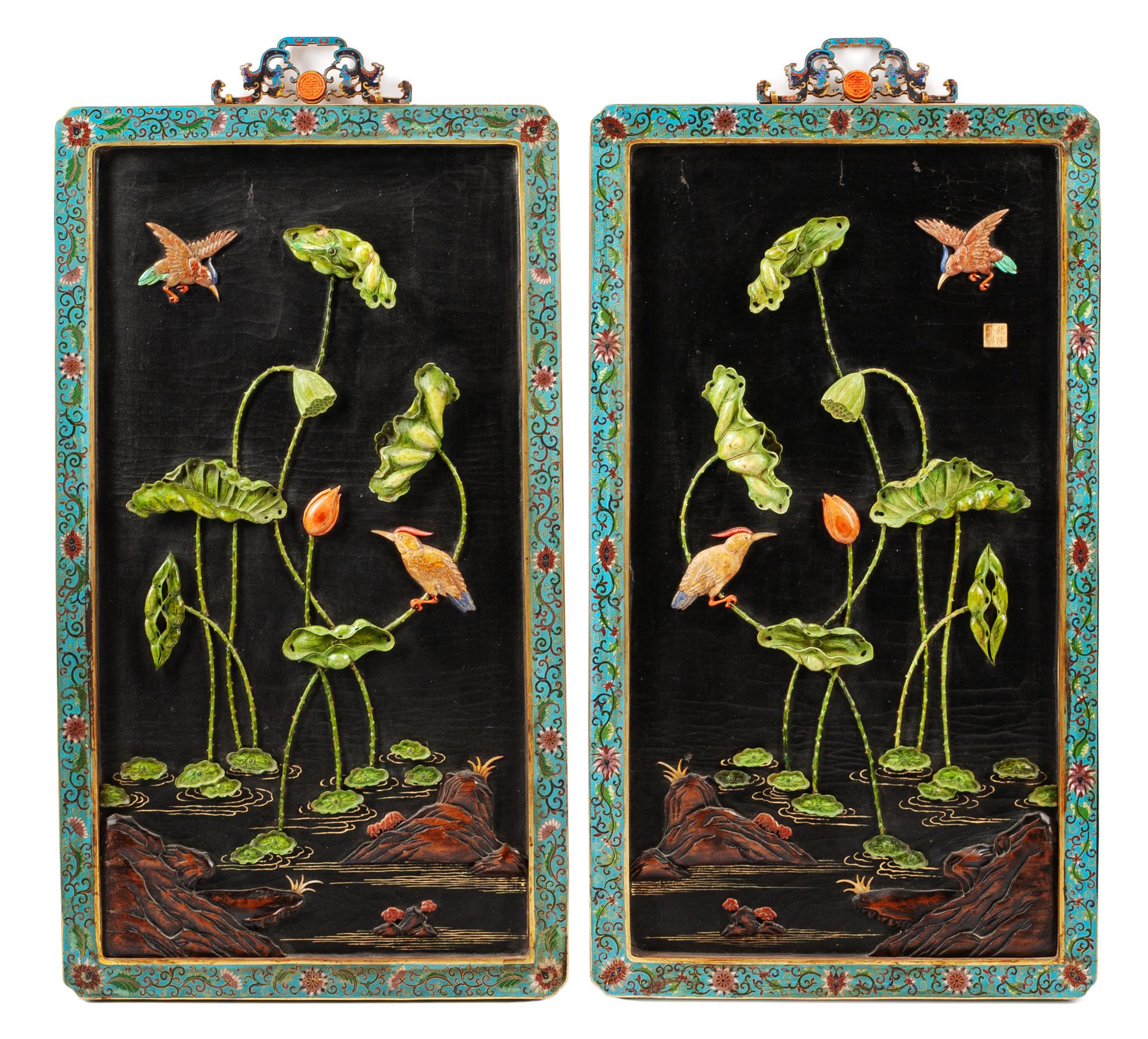A Pair of Framed Chinese Cloisonné Panels