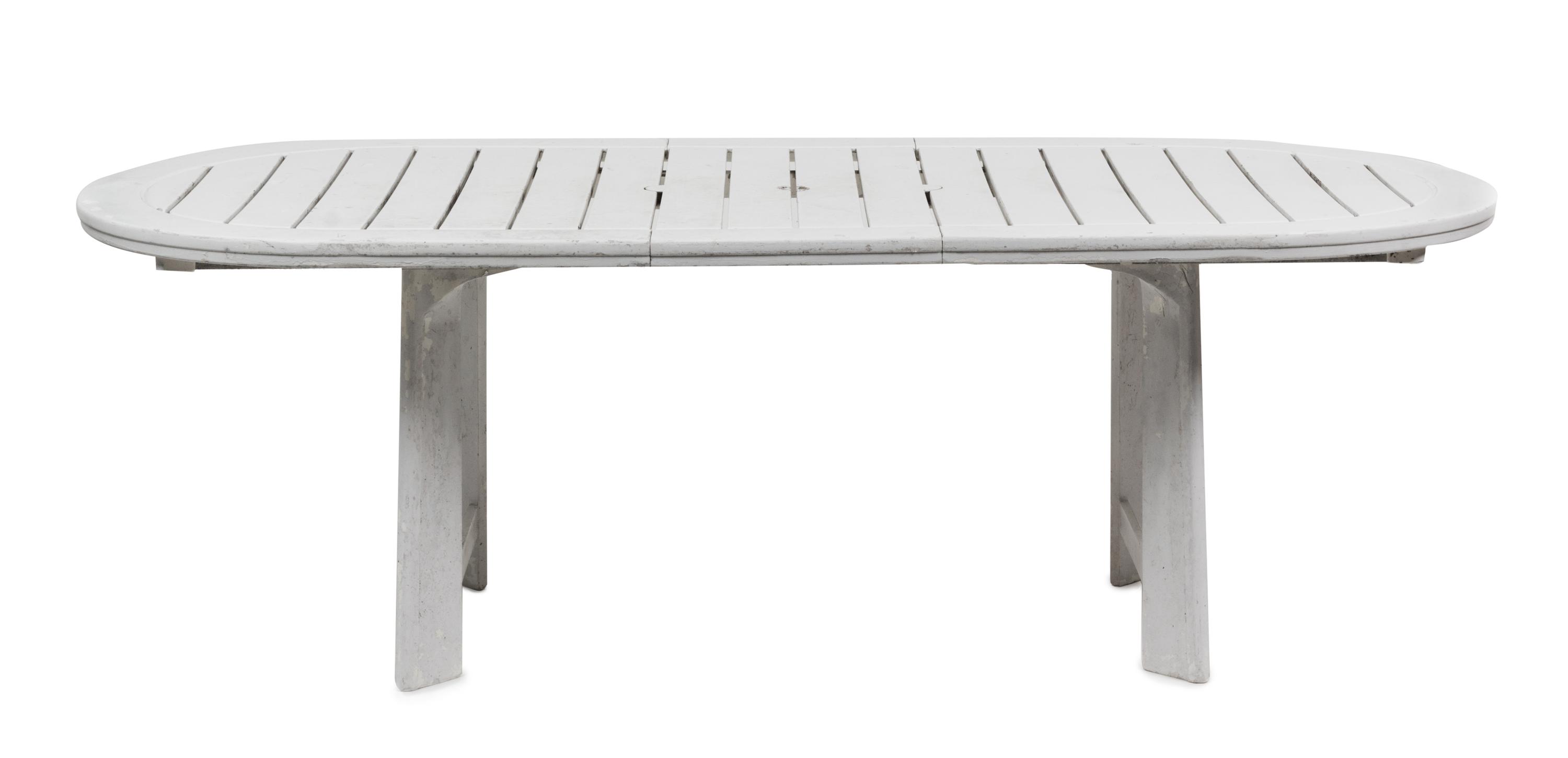 An Assembled Suite of White Painted Garden Furniture Height of table 29 x length 85 x depth 37 inches.