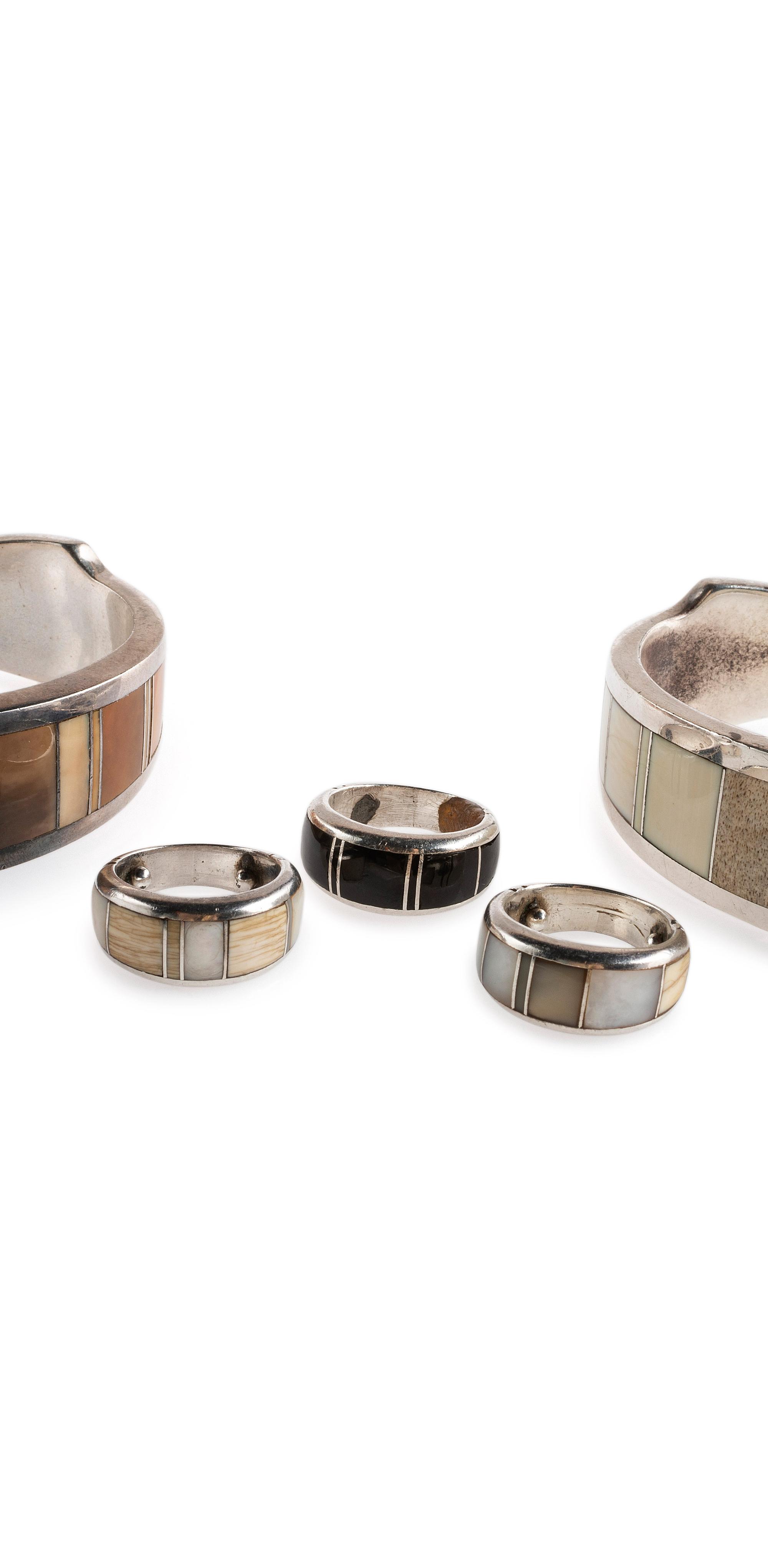 Silver and Channel Inlay Cuff Bracelets and Rings
